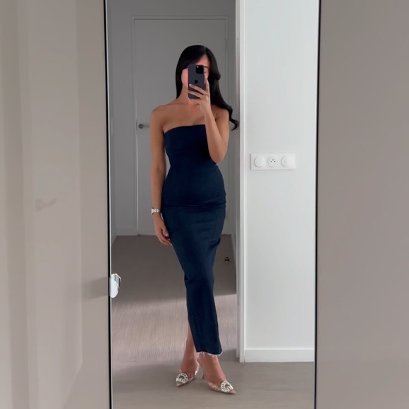 Zara ZW Strapless Denim Dress - Picture 6 of 17